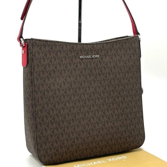 Michael Kors Large Messenger Crossbody Bag Brown/Red (NWT) - Picture 1 of 9